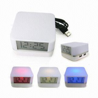 USB 4 Port Hub with Clock and LED Color Changing Light
