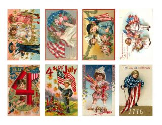 Vintage Postcard 4th of July Stickers Scrapbooking