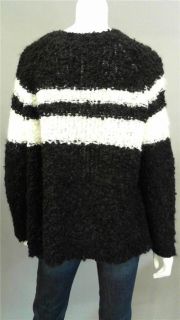525 America Sweater Misses M Wool Turtleneck Boat Neck Black Ivory 