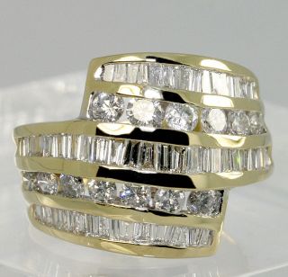   14K Y/ GOLD 2.6CT ROUND BRILLIANT & BAGUETTE CHANNEL DIAMOND WAVE RING