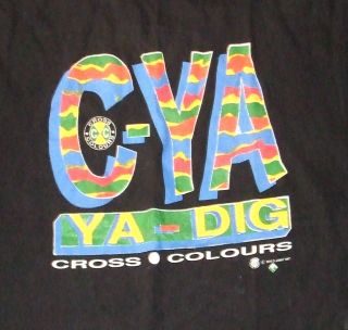 Cross Colours Vtg 1990s C Ya Dig Long Sleeve T Shirt Hip Hop Fresh 