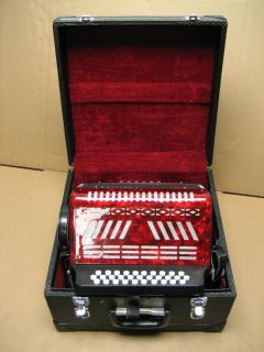 A25# J MEISTER BEIJING ETERNAL RED MARBLED LUCITE ACCORDION INSTRUMENT 