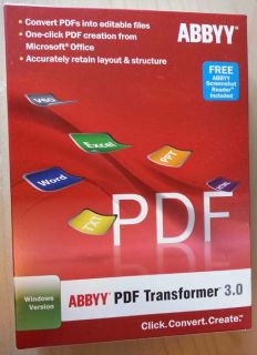 Abbyy PDF Transformer 3 0 w Free Screenshot Reader Brand New Retail 