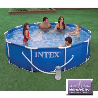 Intex 10 x 30 Metal Frame Above Ground Swimming Pool Set with 530 GPH 