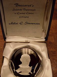 Baccarat Sulphide Paperweight Adlai Stevenson Signed In Box w 
