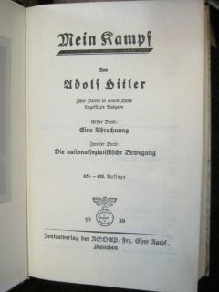 Adolf Hitler Mein Kampf 1939 German Ed w Inscription and Stamp