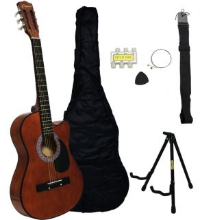   Crescent Beginners COFFEE Cutaway Acoustic Guitar+STAND+Accessory Pack