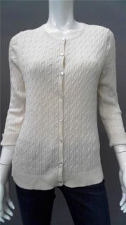 Talbots Misses M Cotton Cardigan Sweater Ivory Ribbed Top Designer 