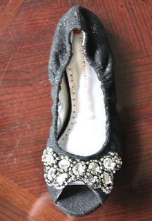 Adrienne Vittadini Black Shimmering Jeweled Open Toe Flats Size 6