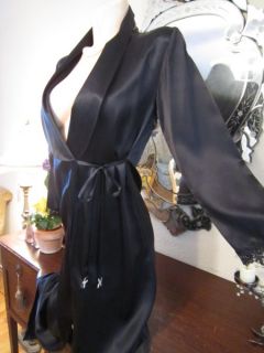 Viadelamour Silk Robe Nightgown Couture Gown Set Dress Black Goth Vtg 