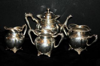 Antique Adelphi Silver Plate Beaded Coffee Tea Set Teapot 4 Pcs Mint 