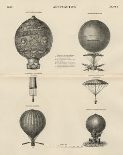 Aeronautics / Hot Air Balloons: Authentic 1889 Steel Engraving