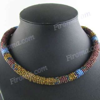 African HANDBEADED Copper Blue Champagne Beaded Necklace