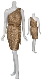 Aidan Mattox Dazzling Gold Fully Sequins One Shoulder Cocktail Eve 