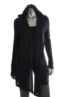 Allen Allen New Blue Striped Thermal Hooded Open Front Cardigan Shirt 