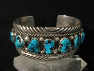 Heavy Navajo Pawn Sleeping Beauty Bracelet by Tommy Moore