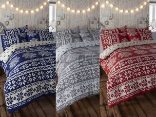 Retro Nordic Alpine Snowflake Print Revsersible Duvet Cover Bed Set 