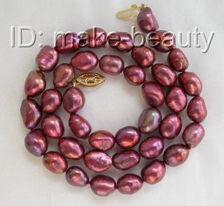 Classic Big 12mm Baroque Amaranth Freshwater Cultured Pearl Necklace 