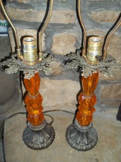 Amazing Set of Vintage Amber Lucite Acrylic Lamps Lights