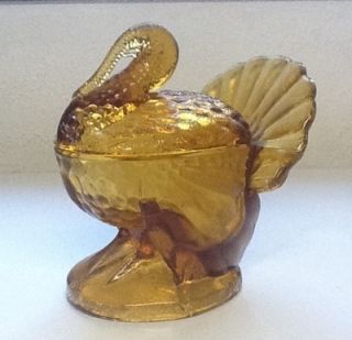 Smith 7 amber colored TURKEY cranberry   candy  LIDDED BOWL