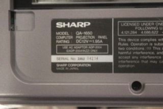 Sharp QA 1650 Computer Projection Panel System Complete Tested 