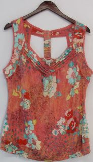 American Rag Sz 2X Sleeveless Lace Trim Knit Top Bright Pink Floral 