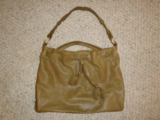 Sigrid Olsen Genuine Olive Green Leather Tassle Cinch Hobo Purse Bag 