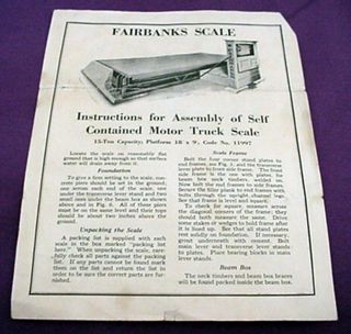 Fairbanks Self Contained Motor Truck Scale Instructions 1933