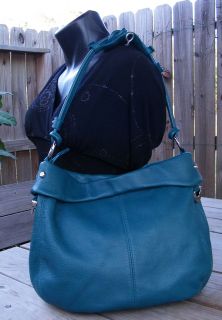 Allison Scott Turquoise Green Blue Leather Purse Large Hobo Shoulder 