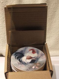 Alma Lee Roosters Round Stone Coasters 4 Different Breeds New in Box 