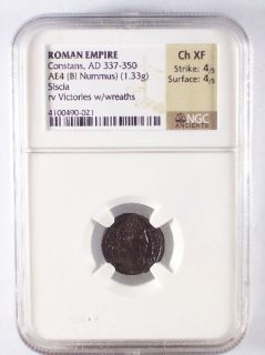 Roman Emperor Constans AE4 BL Nummus, Siscia Mint, NGC Ch XF