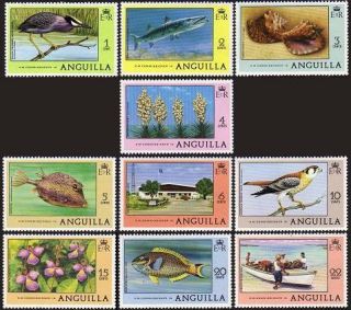 Anguilla 275 284 short set,MNH. 1977.Birds,Fish,Flowers,Orchid,Fishing 