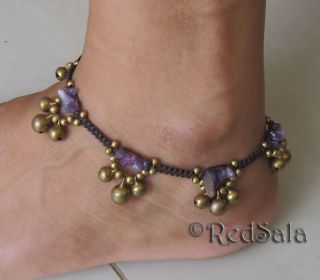 Handmade Thai Anklet Ankle Bracelet Brass Bells Stones