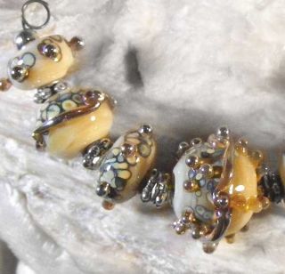 CHAMPAGNE BUBBLES ~ Handmade Lampwork bead set by Lynn   SRA