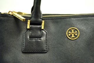 Tory Burch Robinson Tote Cross Hatched Leather New LG Double Zip Bag 