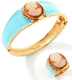 Amedeo NYC Florence 20mm Cameo Enamel Bracelet and Ring Set Size 10 
