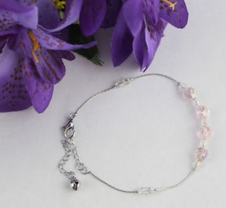 6PCS Pink clear Glass Beaded Chain Anklets 21981