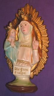 Statue St Anne Debeaupre w Gilded Radiance Vintage Painted Chalk 