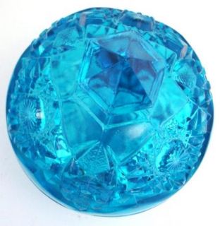 Kemple Hobstar & Fan Blue Glass Covered Candy Jar Pedestal Tec