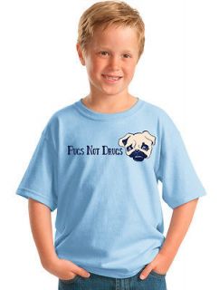 PUGS NOT DRUGSYouth Unisex T shirt. Funny Pug Dog Owner Moepse Tee 
