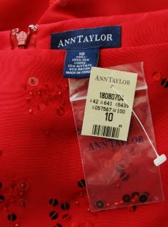 Ann Taylor Red Silk Sequin Beaded Pencil Skirt 10 New Fitted Evening 