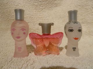 ANNA SUI MINIATURE PERFUMES X3 GLASS BOTTLES EDT LIGHTLY USED