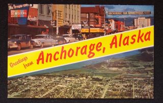 1960s Old Cars Street Signs Aerial Fur Anchorage AK PC