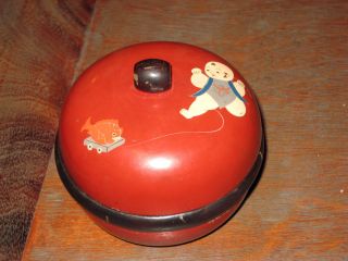 Antique Vintage Japanese Jewelry Box Red Lacquerware Hand Painted c 