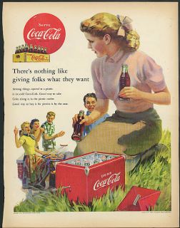 Giving Folks What They Want Coca Cola Ad 1952 Blonde Picnic Cooler 