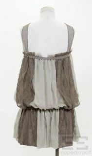Anne Valerie Hash Light Grey Silk Taupe Lace Sleeveless Tunic Top Size 
