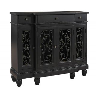 Powell Antique Black Breakfront Console Foyer Table Storage Cabinet 