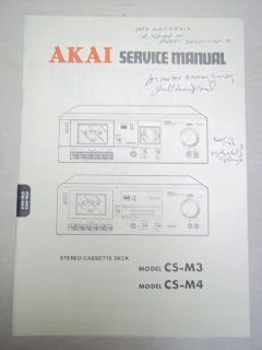 Vtg Akai Service/Repair Manual~CS M3/M​4 Cassette Tape Deck~Original