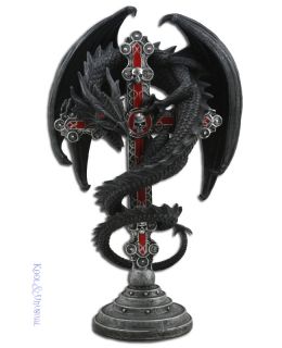 Anne Stokes Statue: Altar Drake Black Dragon with Celtic Cross 