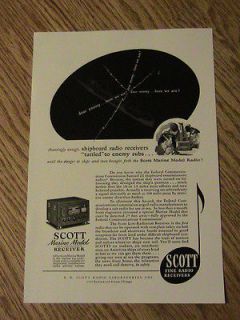 1943 SCOTT MARINE MODEL ADVERTISEMENT RADIO RECEIVER SHIP AD WWII 